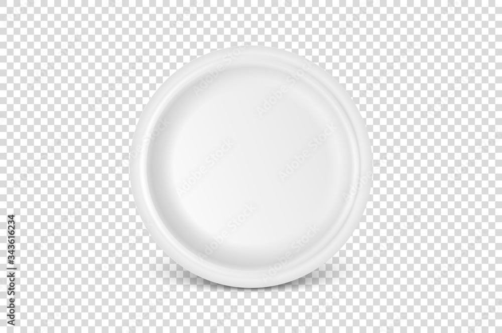 Vector 3d Realistic White Porcelain, Plastic or Paper Disposable Food Dish Plate Icon Closeup Isolated. Front View. Design template, Mock up for Graphics, Branding Identity, Printing, etc Vector 3d Realistic White Porcelain, Plastic or Paper Disposable Food Dish Plate Icon Closeup Isolated. Front View. Design template, Mock up for Graphics, Branding Identity, Printing, etc