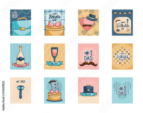 Icon set of Cute Happy fathers day cards