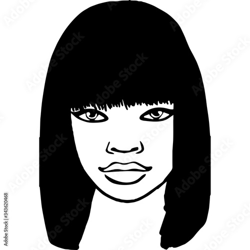 African American Woman Face with Hair - Straight Bob Full Bangs