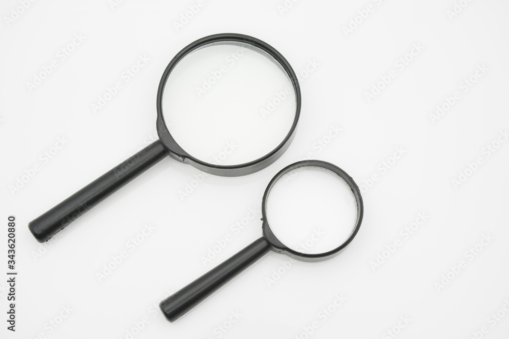 Magnifying glass, (magnifying glass with metal frame). Magnifying glass, (magnifying glass with metal frame).