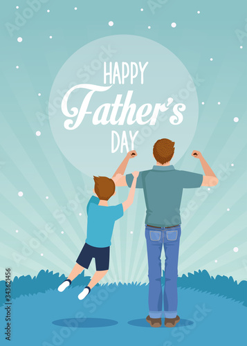 fathers day card with dad carrying son characters