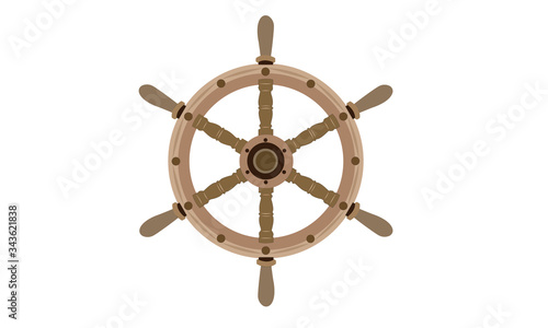Logo wooden steering wheel of the ship