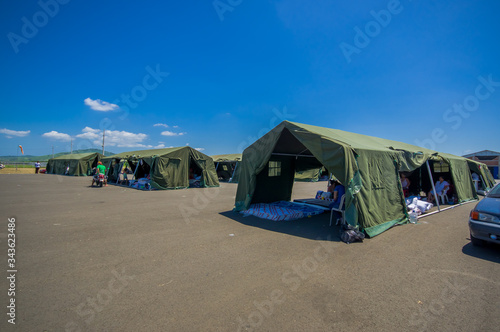 Portoviejo  Ecuador - April  18  2016  Tents for the refugees after 7.8 earthquake.