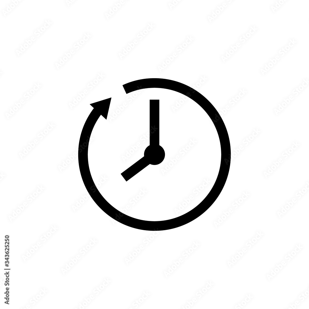 Clock Icon, Time symbol in black flat design on white background Clock Icon, Time symbol in black flat design on white background