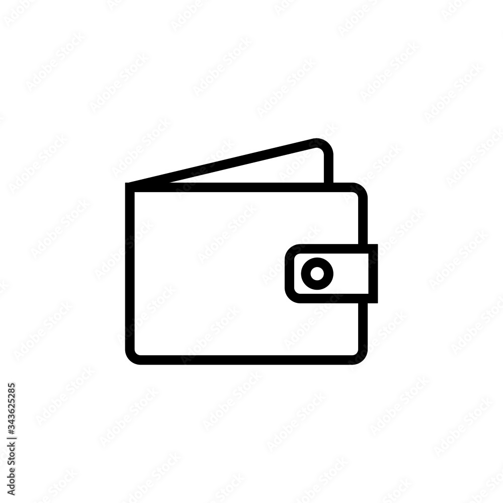 Wallet icon, cash symbol in outline style on white background Wallet icon, cash symbol in outline style on white background