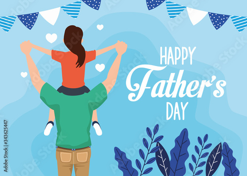 fathers day card with dad carrying daughter characters