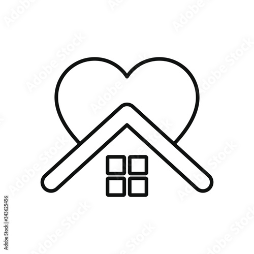 stay home concept, house roof with heart icon, line style