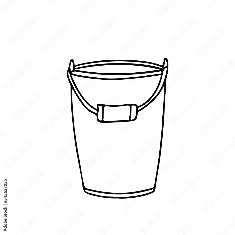 Garden bucket in doodle style. Hand drawn vector illustration in black ink isolated on white background. Garden bucket in doodle style. Hand drawn vector illustration in black ink isolated on white background.