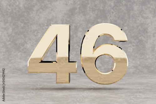 Gold 3d number 46. Glossy golden number on concrete background. 3d rendered digit.