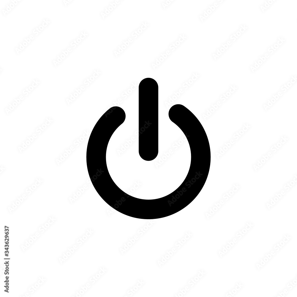 On off icon template, Switch button symbol vector sign in black flat shape design isolated on white background On off icon template, Switch button symbol vector sign in black flat shape design isolated on white background