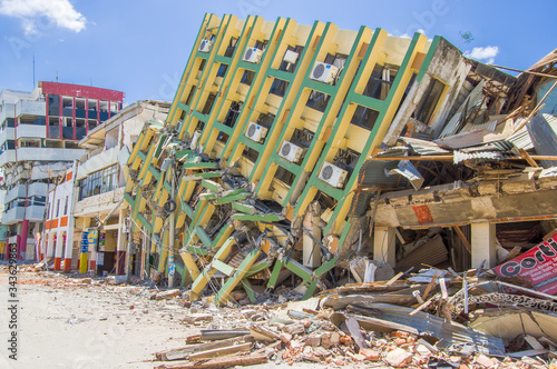 Portoviejo, Ecuador - April, 18, 2016: Building showing the aftereffect of 7.8 earthquake
