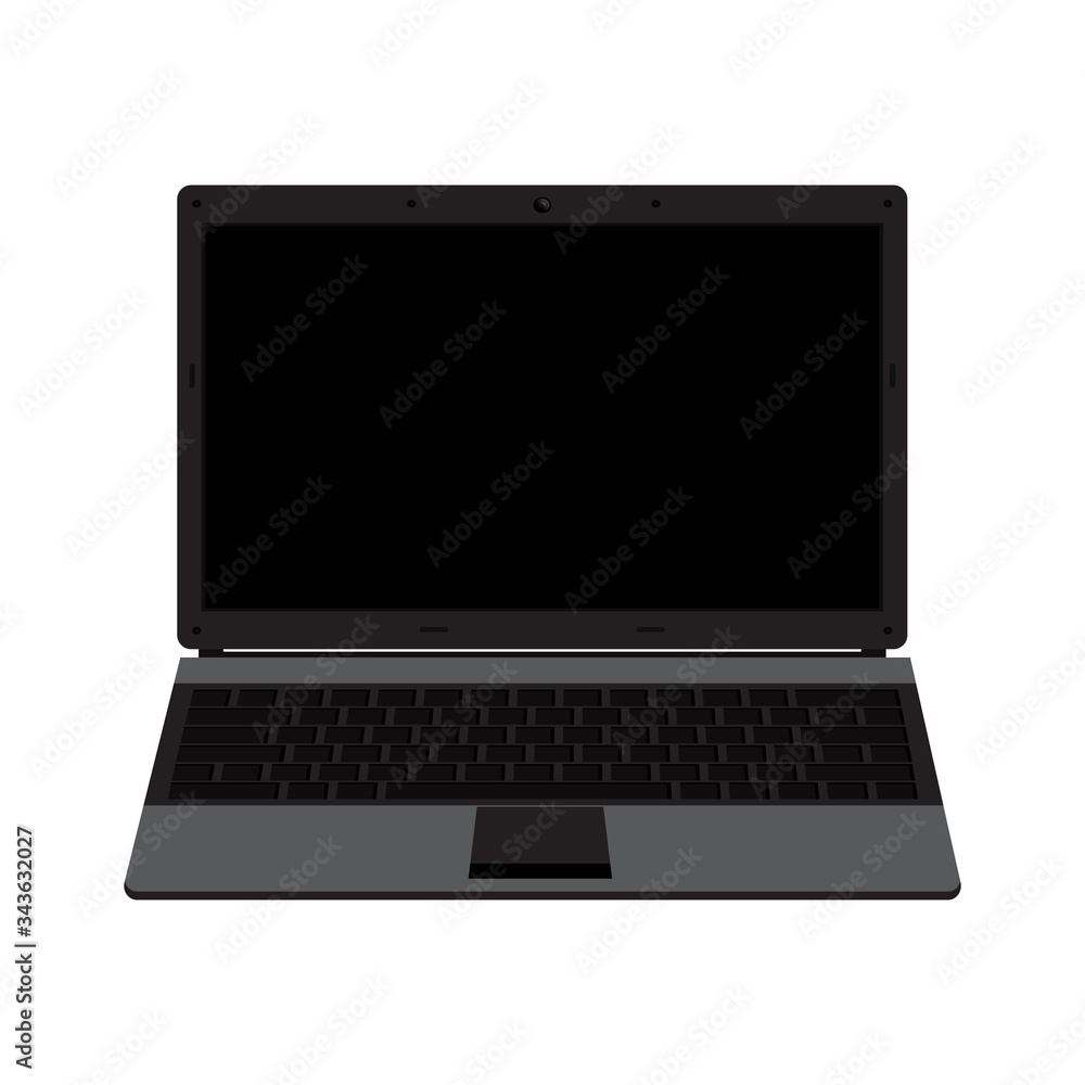 Realistic black Laptop device mockup isolated on white background. Angle with front view and blank empty space. Vector computer notebook for presentation UI design interface and desktop applications Realistic black Laptop device mockup isolated on white background. Angle with front view and blank empty space. Vector computer notebook for presentation UI design interface and desktop applications