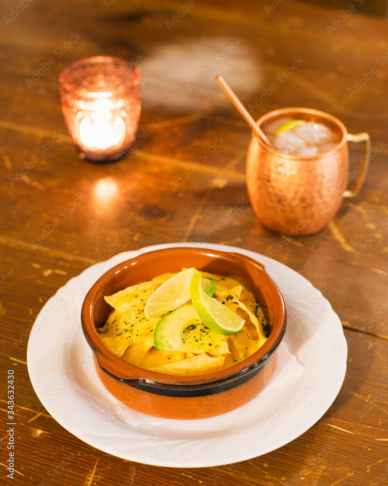 Tortilla bowl with moscow mule cocktail Tortilla bowl with moscow mule cocktail