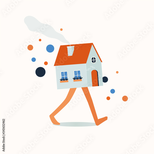 Walking house real estate market. Vector illustration.
