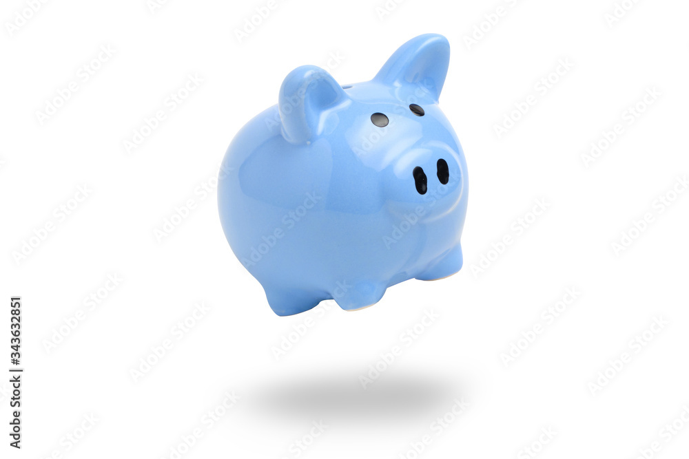 Blue piggy bank on a white background. Isolated.