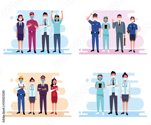 group of workers using face masks