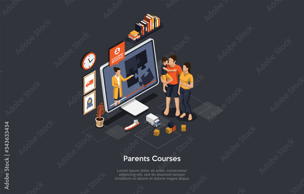 Isometric Online Training Courses For Pregnant And Future Parents. Maternity, Motherhood and Parenting. Family Psychologist Consultation. Lectures for Young Mother and Father. 3d Vector Illustration Isometric Online Training Courses For Pregnant And Future Parents. Maternity, Motherhood and Parenting. Family Psychologist Consultation. Lectures for Young Mother and Father. 3d Vector Illustration