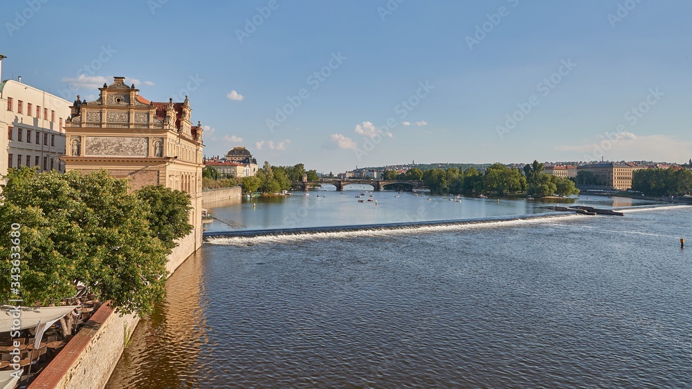 Prague summer, paddle boats on the river Vltava