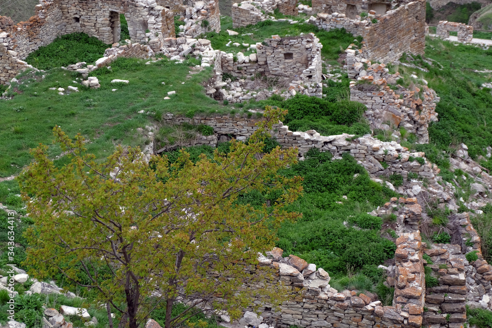 the remains of an ancient fortress in the mountains on the territory of the Chechen Republic, now only ruins remain from the fortress