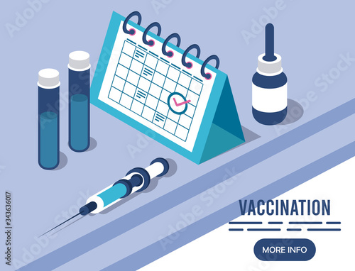 vaccination service with calendar isometric icons