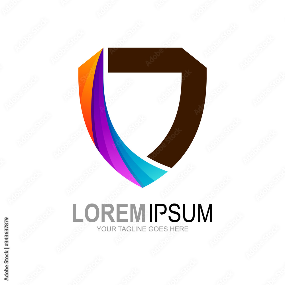 Shield logo icon design template elements, colorful logo with ribbon design illustration Shield logo icon design template elements, colorful logo with ribbon design illustration