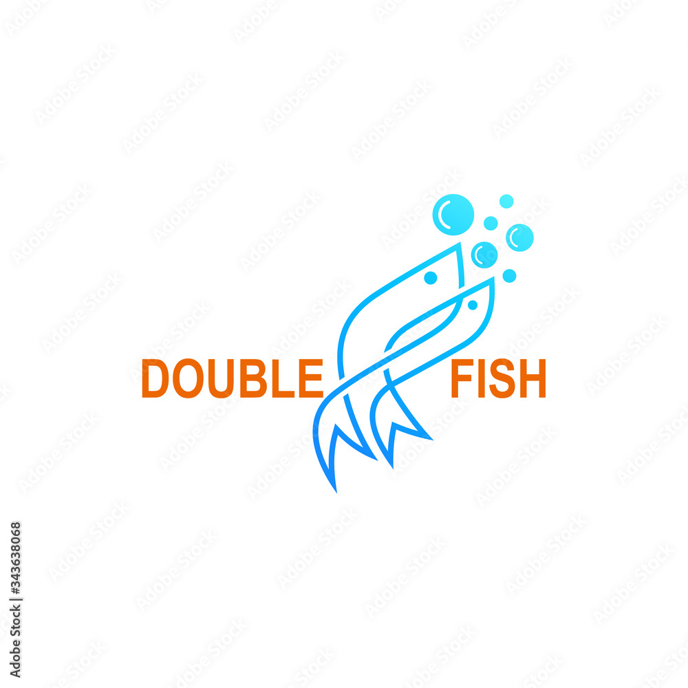 Double fish logo with line, Restaurant icons Double fish logo with line, Restaurant icons