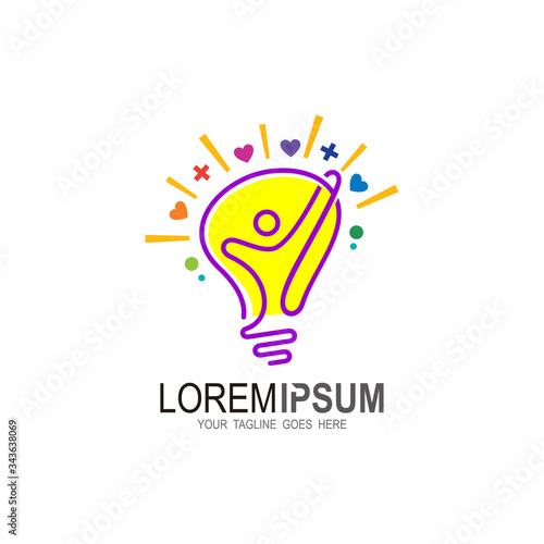 Bulb logo with line and people design icons