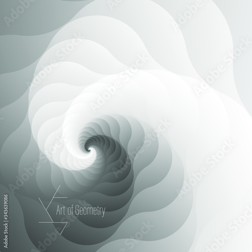 Fractal spiral, abstract geometric art. Vector swirl vortex pattern design. Whirlpool twist hypnotic geometry background.