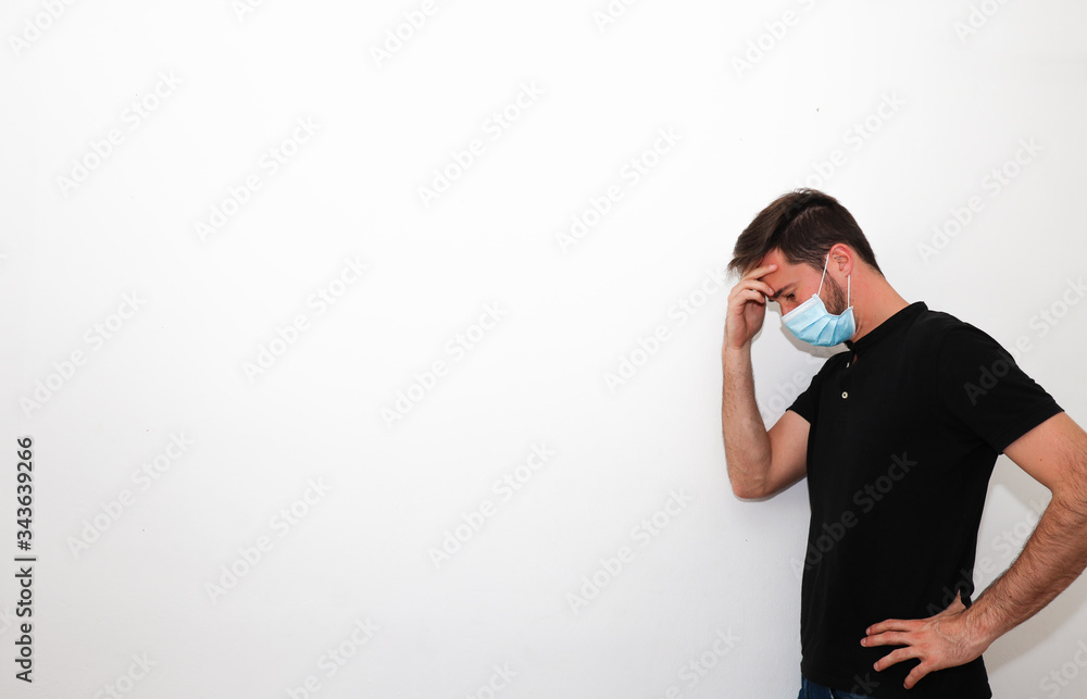 Man with protective mask concerned about the pandemic. Copy space. Man with protective mask concerned about the pandemic. Copy space.