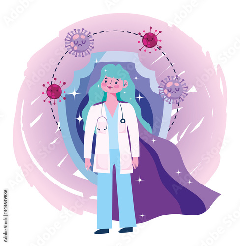 thanks you doctors, female physician with hero character