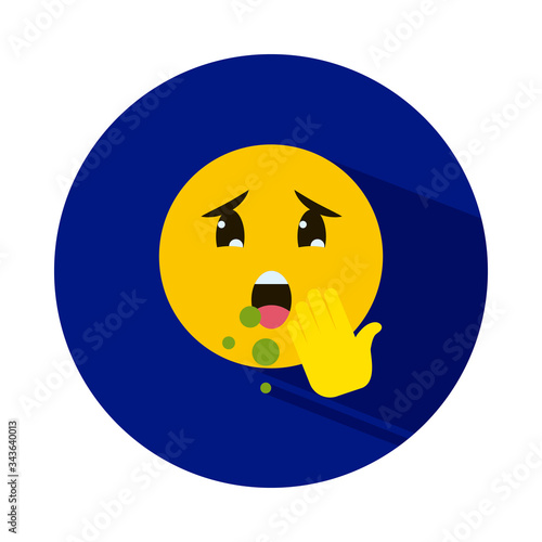 Emoji coronavirus concept, sick emoji coughing, block style