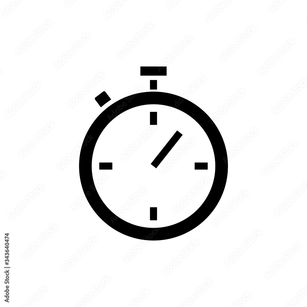 Stopwatch icon, timer pictogram, Chronometer symbol in black flat shape design on white background Stopwatch icon, timer pictogram, Chronometer symbol in black flat shape design on white background