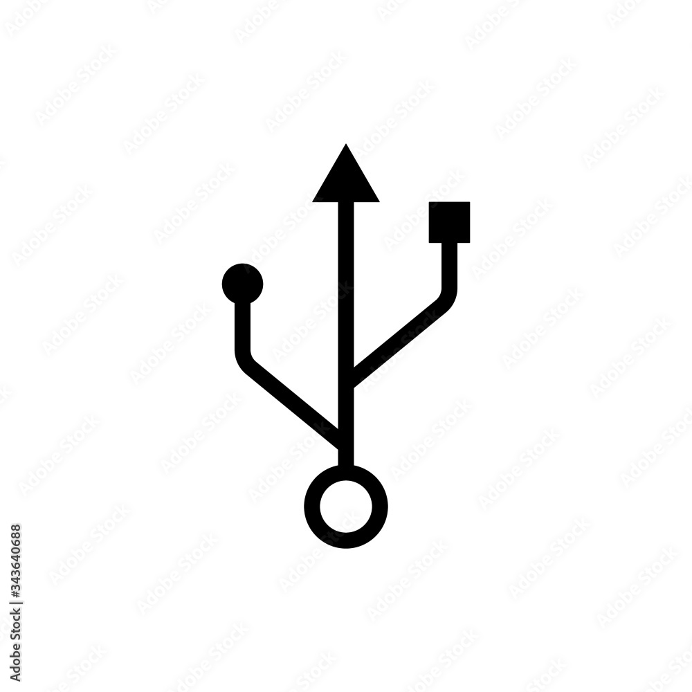 Usb icon in black flat shape design on white background Usb icon in black flat shape design on white background
