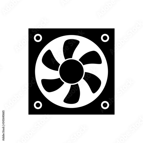 computer fan icon, pc cooler symbol in black flat shape design on white background