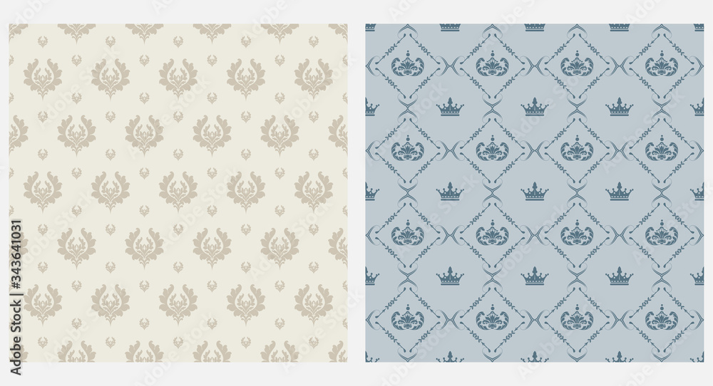 Backgrounds, Wallpaper. Retro Style. Samples Textile, Fabric, Interior Design. Damask Seamless Pattern. Vector Image.