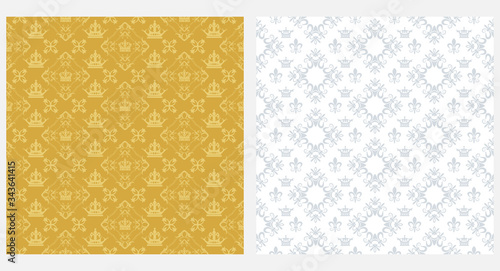 Fototapeta Naklejka Na Ścianę i Meble -  Background patterns for wallpaper design. Gold and white colors. Vector seamless pattern.