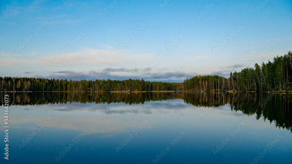 Finnish archipelago. Reflecting surface. Beautiful Nordic nature