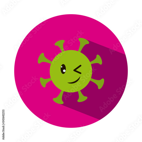 Happy coronavirus emoji twinkle in the eye, block style