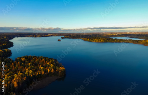 Aerial photo above the lake. 10 2019 Bodominj  rvi  Finland.