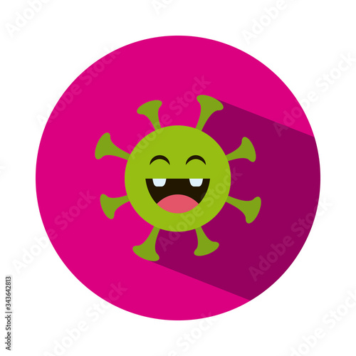 Emoji covid 19 concept, emoji coronavirus virus smiling icon, block style