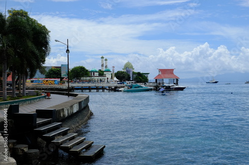 Ternate Indonesia - Ternate City park and Mosque Raya Al Munawwar