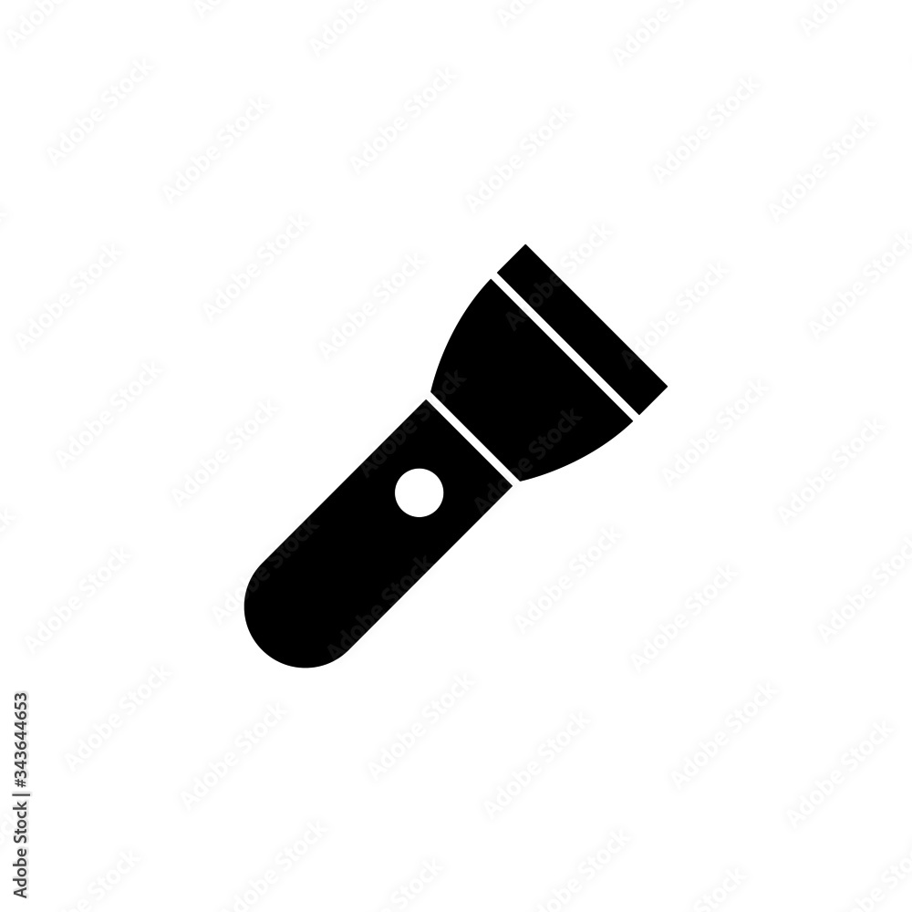 Flashlight, light, spotlight icon black flat shape design isolated on white background Flashlight, light, spotlight icon black flat shape design isolated on white background