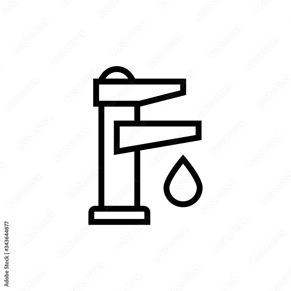 Faucet and Drop water icon lineart style isolated on white background Faucet and Drop water icon lineart style isolated on white background