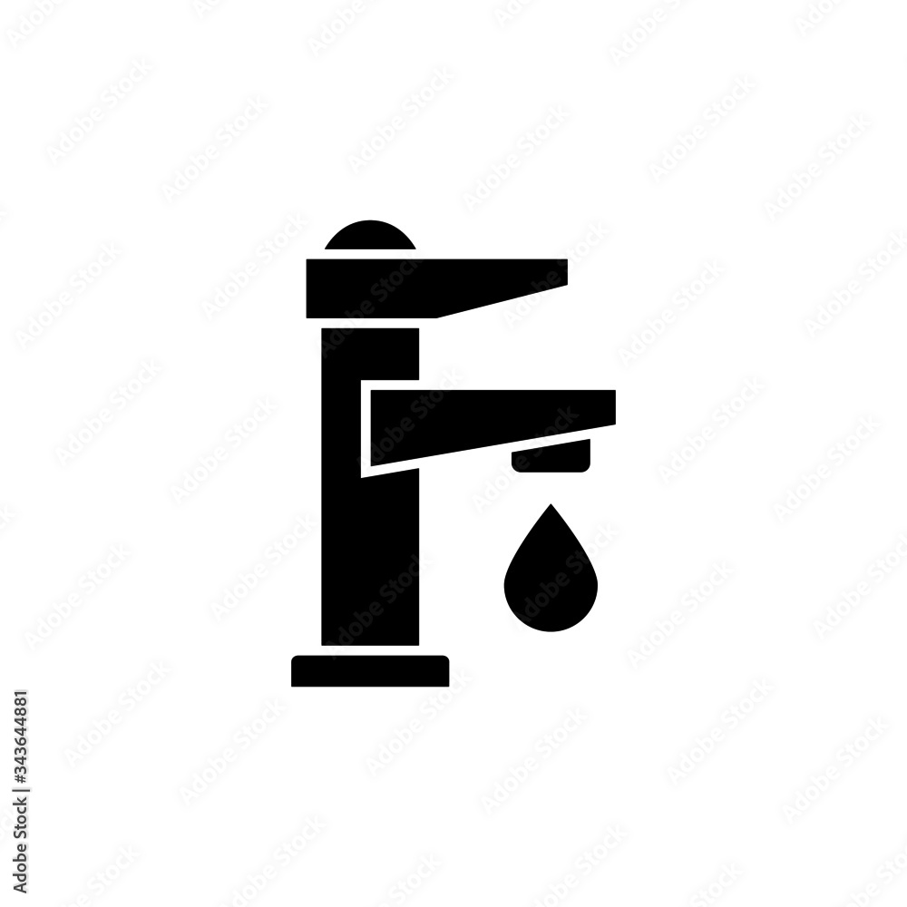 Faucet and Drop water icon lblack flat shape design isolated on white background Faucet and Drop water icon lblack flat shape design isolated on white background