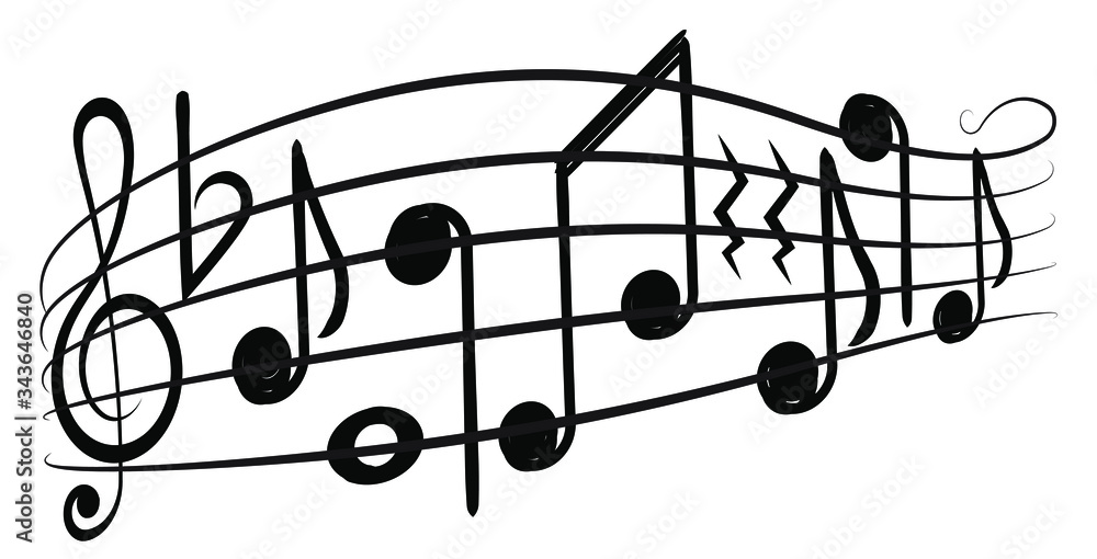 Music notes and g-clef on а music staff, decorative element for your design. Music notes and g-clef on а music staff, decorative element for your design.