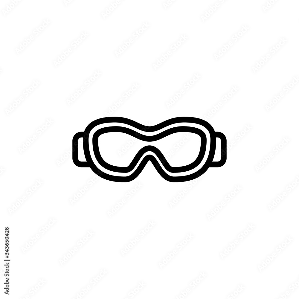 Safety glasses icon in outline, lineart style on white background Safety glasses icon in outline, lineart style on white background