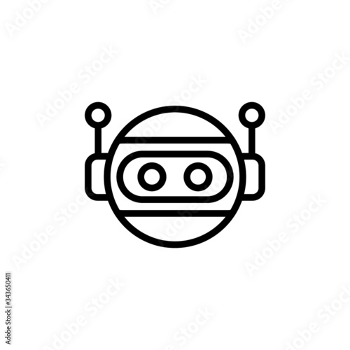Robot assistant, Thin black robot assistant icon in outline, lineart style on white background