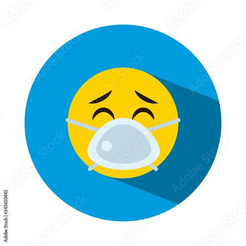 Emojis coronavirus concept, emoji wearing a mouth mask icon, block style