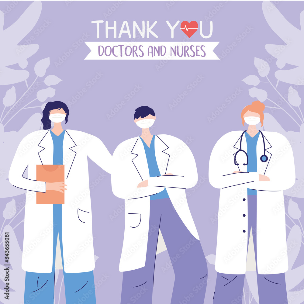 thanks, doctors, nurses, women and man physicians staff medical care