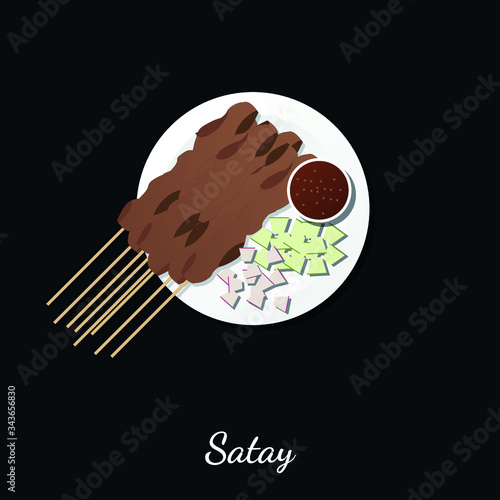 Vector Illustration of Satay, skewered and grilled meat (Foods & Drinks Illustration)